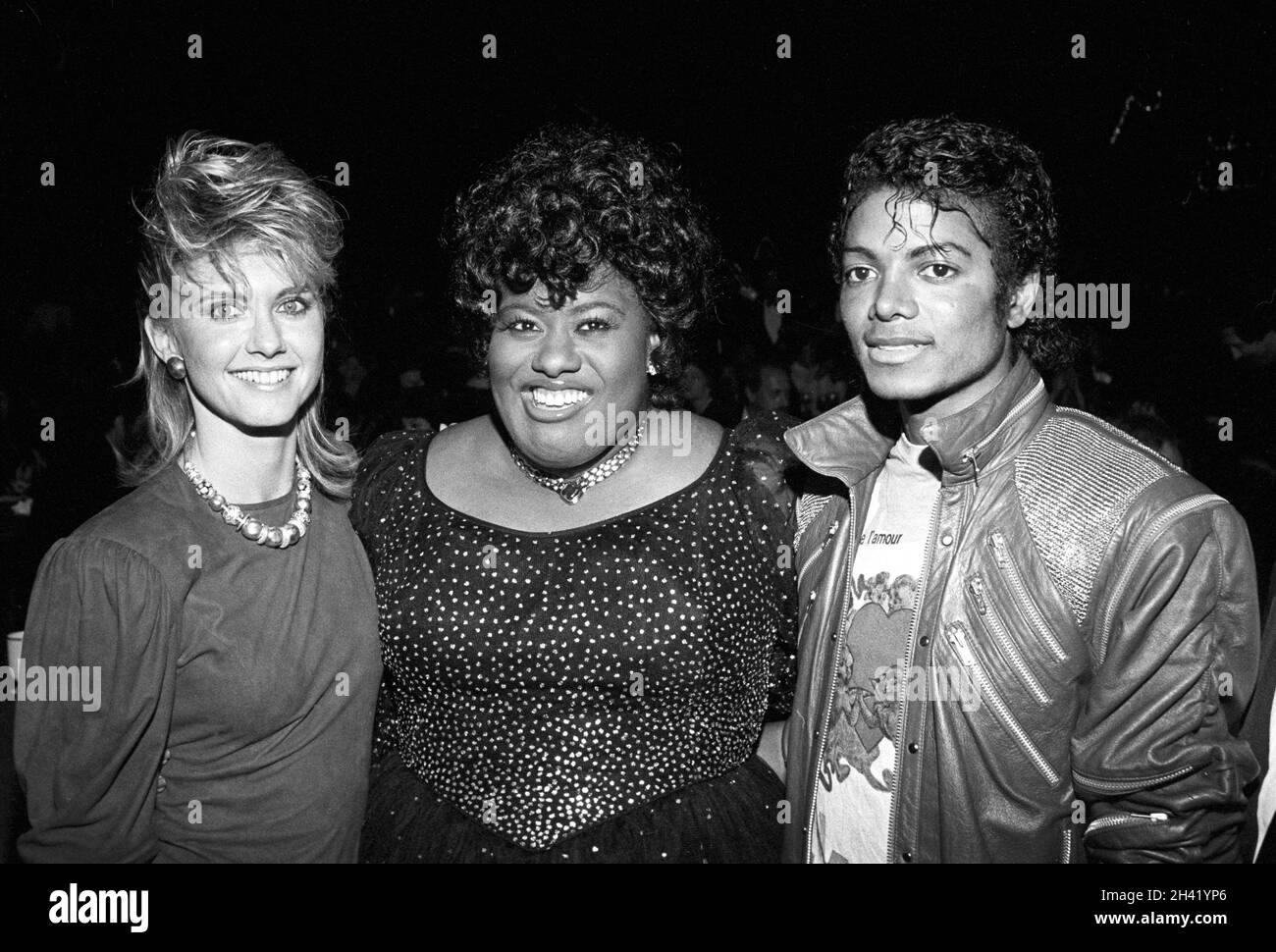 Olivia Newton John, Jennifer Holliday and Michael Jackson  at the 'Dreamgirls' opening night afterparty. Taken in Los Angeles at the Shubert Theater in Century City on March 20, 1983  Credit: Ralph Dominguez/MediaPunch Stock Photo
