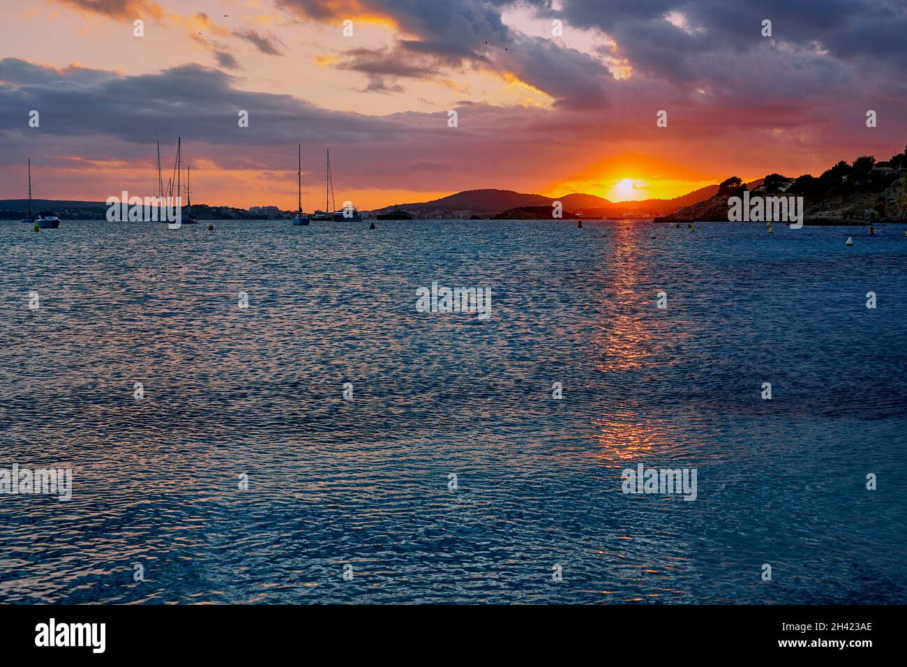 sunset view from Illetas beach in Mallorca, Spain Stock Photo
