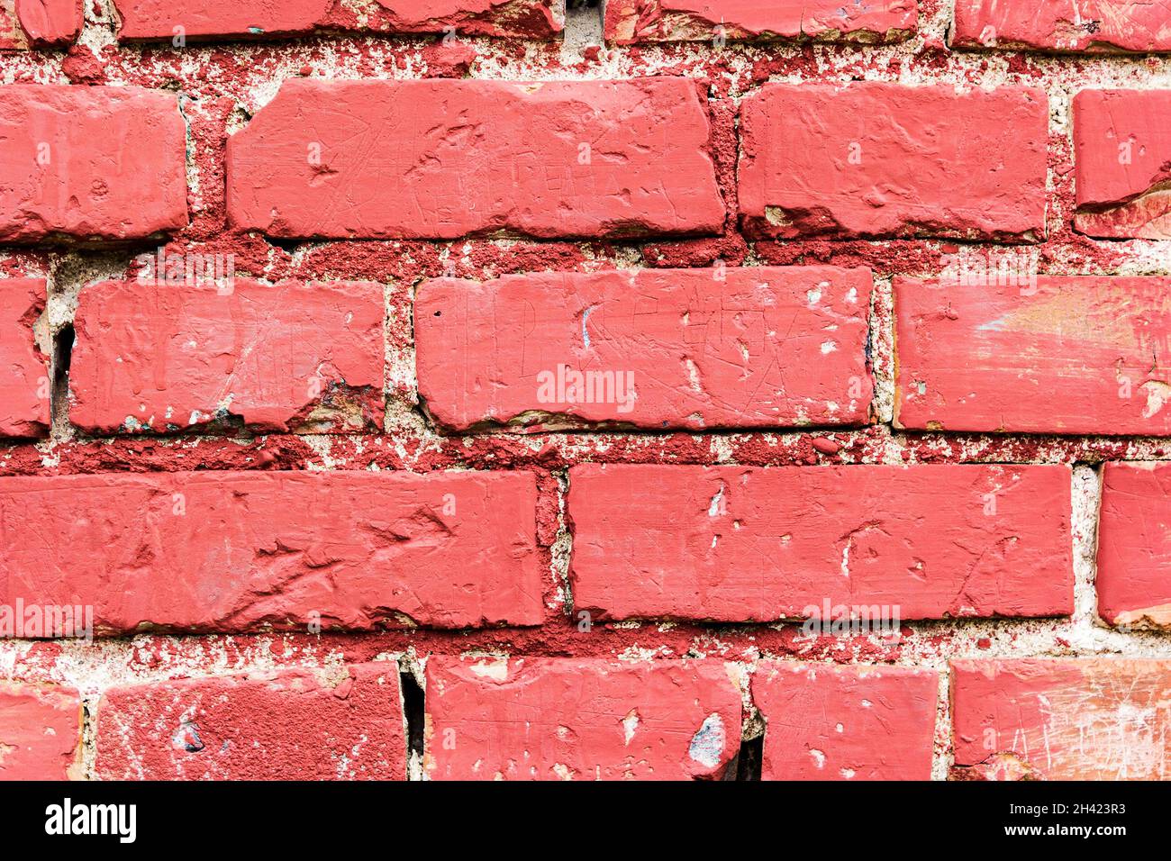 Old red brick wall texture in european park Stock Photo