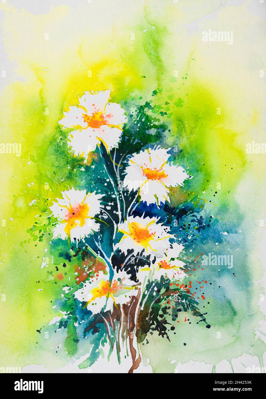 Abstract flower watercolor painting for various usage like ...