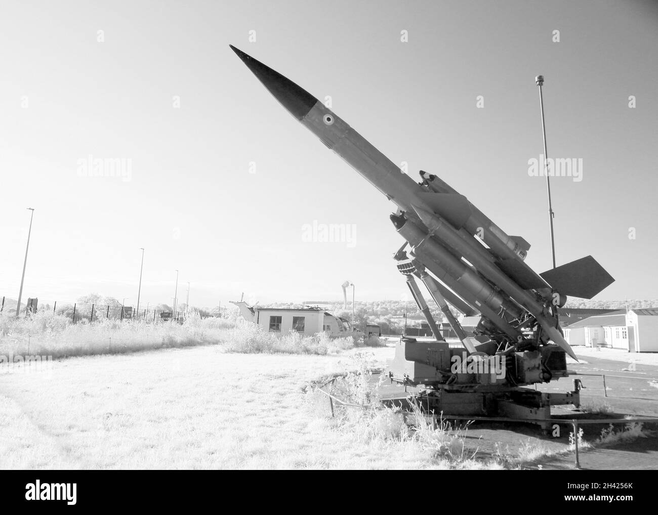 August 2021 - Infrared photograph of a Bristol Bloodhound missile from the cold war days at the helicopter museum in Weston super Mare, England, UK Stock Photo