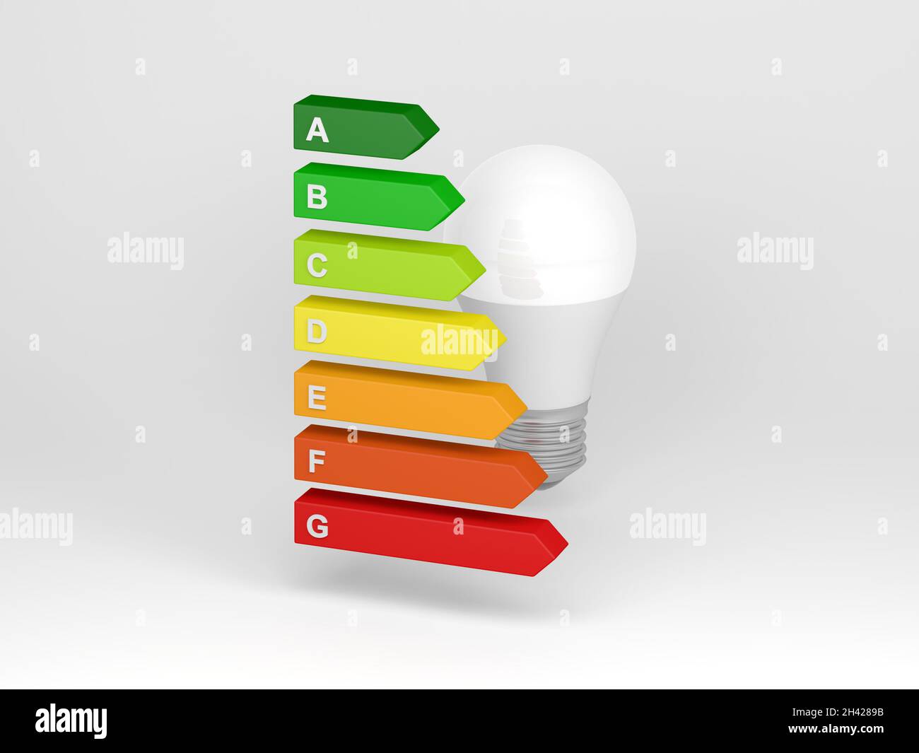 Energy label isolated on light gray background. Energy consumption labelling. 3d illustration. Stock Photo