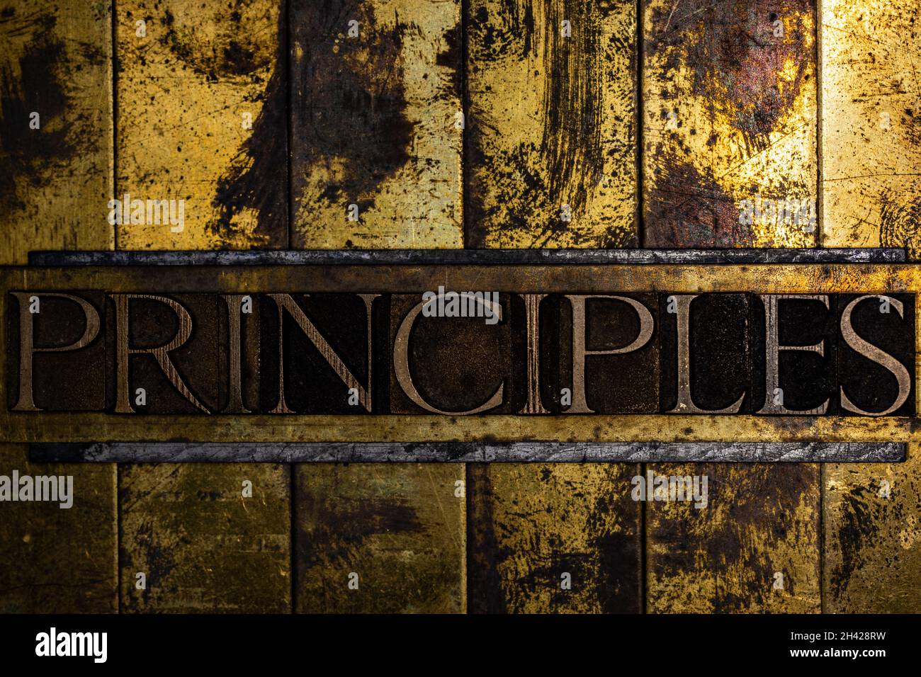 Principles text on textured grunge copper and vintage gold background Stock Photo