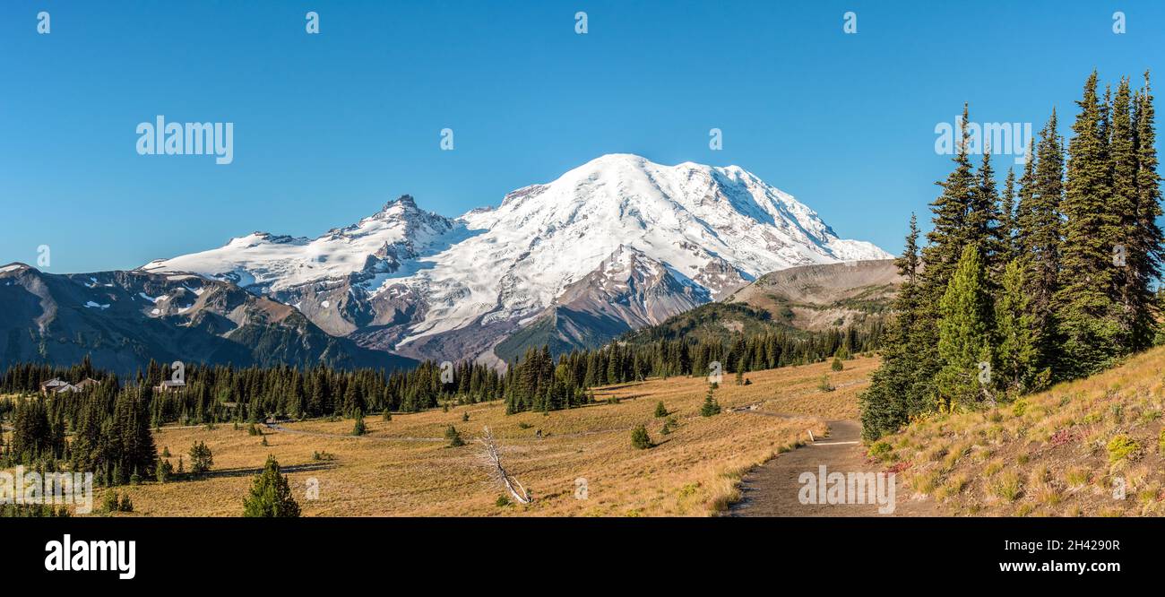Cloudless view on Mt Rainier from Mt Fremont Lookout Trail, USA Stock