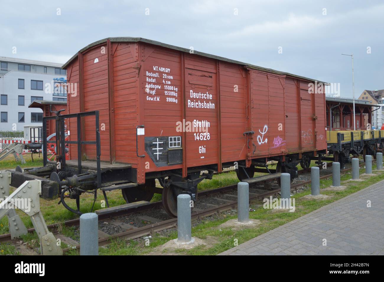 Old freight wagon of the GDR Reichsbahn, Rostock, Germany Stock Photo