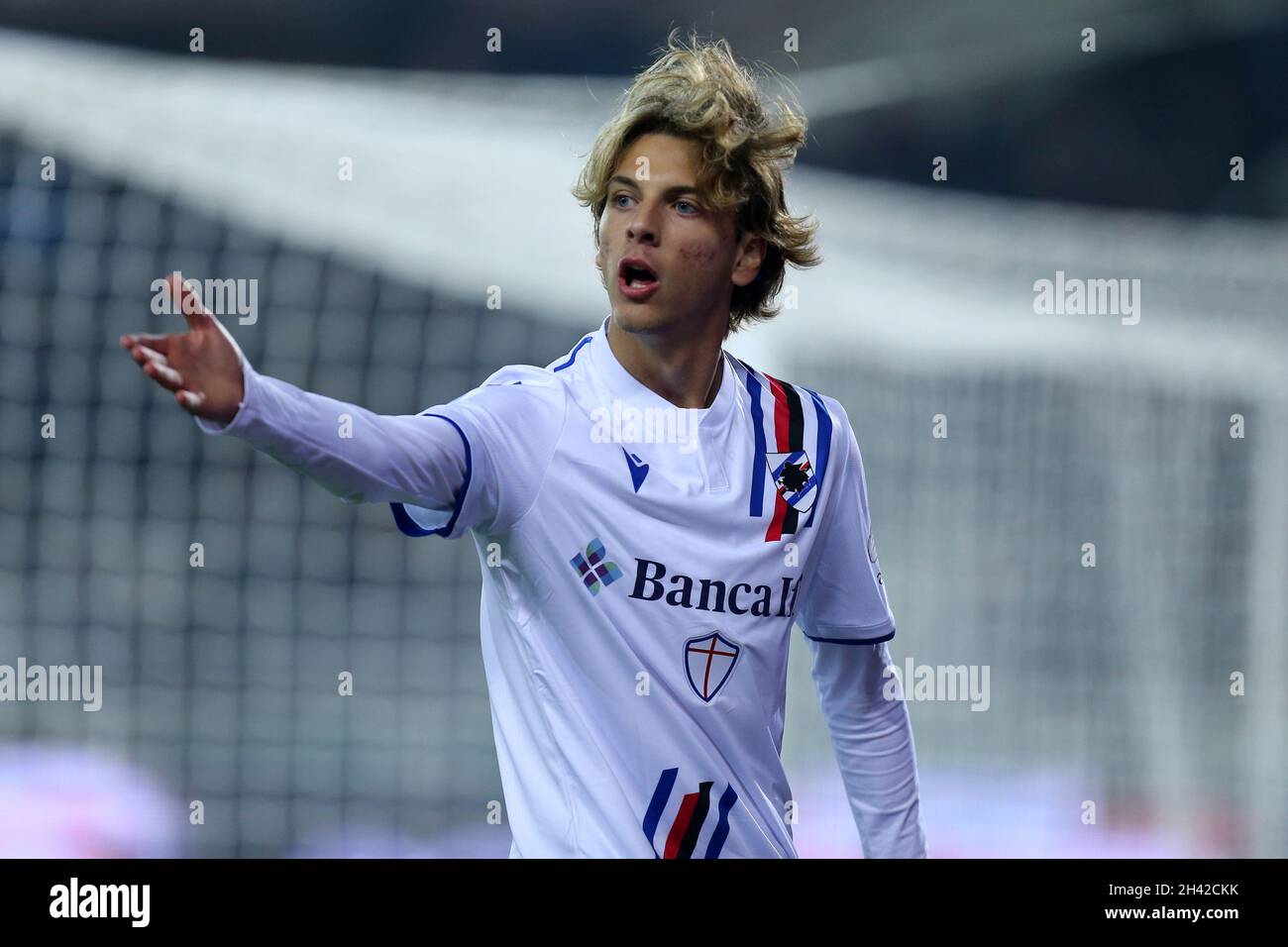 Riccardo Ciervo of Uc Sampdoria  gestures during the Serie A match between Torino Fc and Uc Sampdoria at Stadio Olimpico on October 30, 2021 in Turin, Italy. Stock Photo