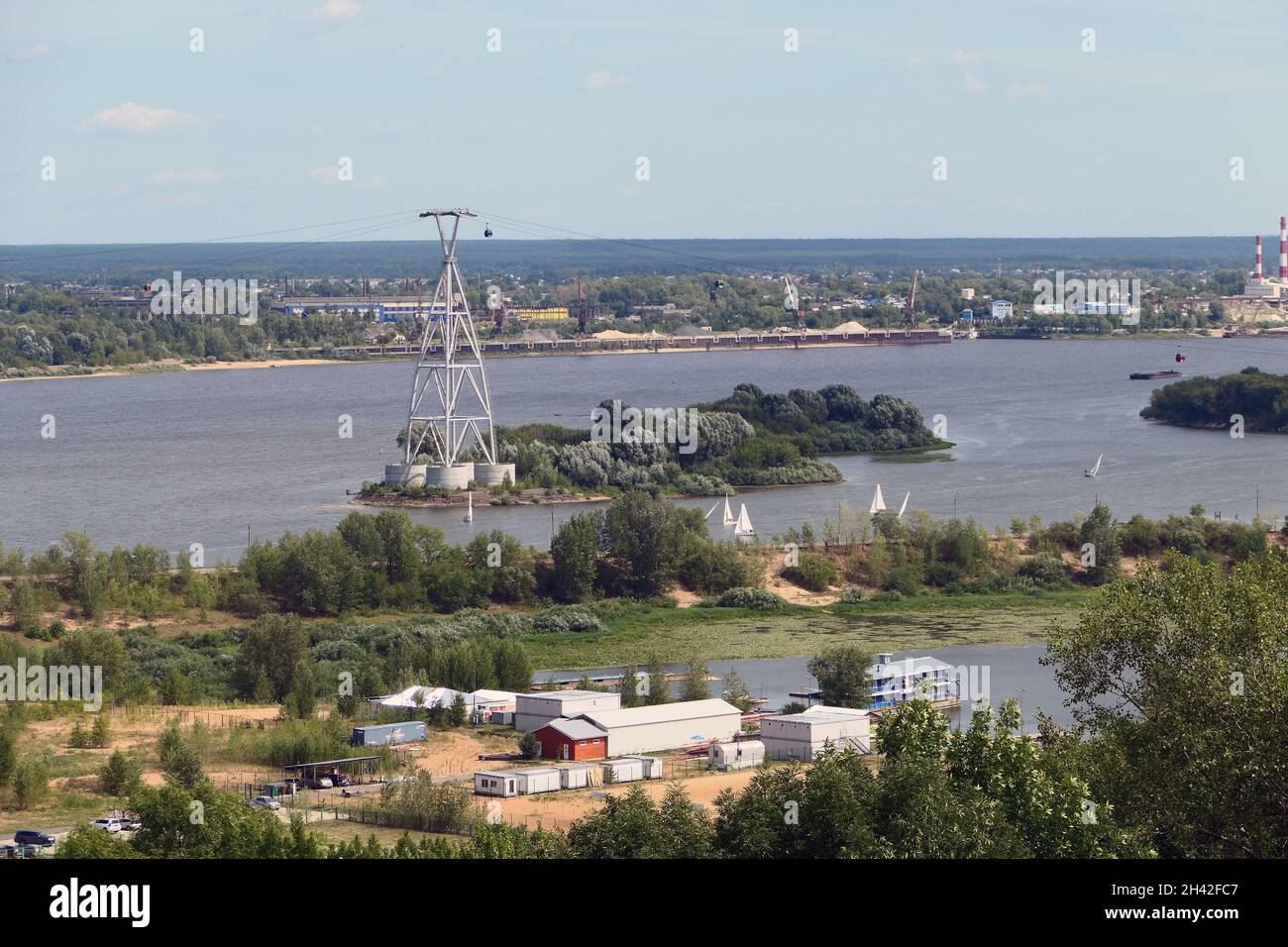 Beautiful panoramic view of the river in summer, sailing yachts on the river. Nizhny Novgorod. High quality photo Stock Photo