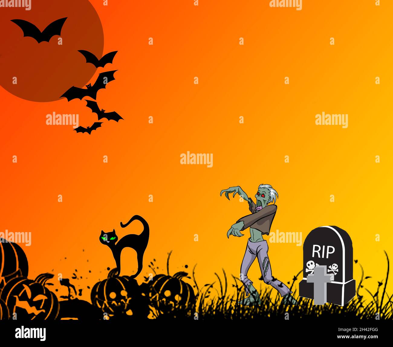 An illustration of spooky Halloween on orange theme color background ...
