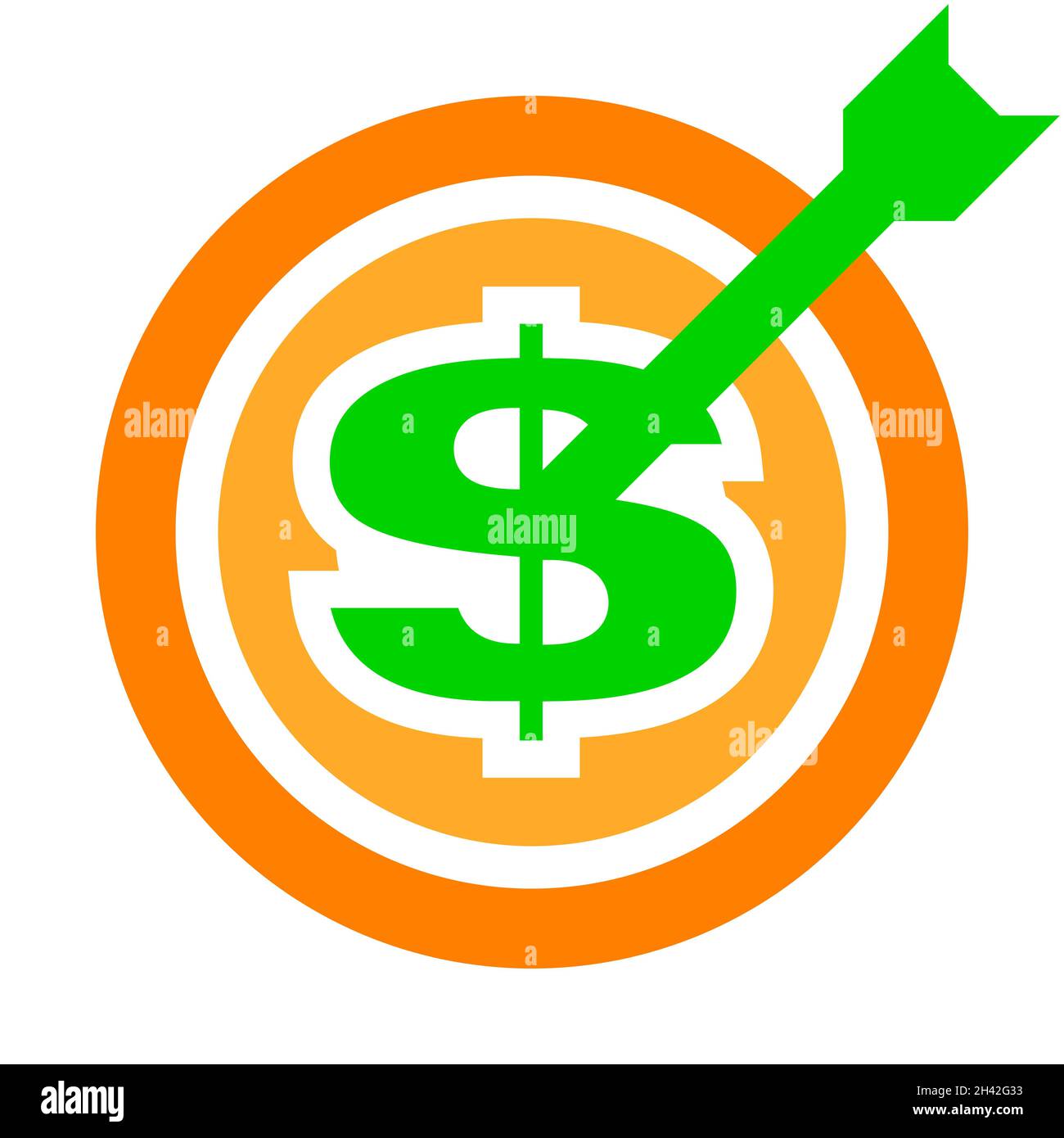 Dollar target - sign symbol icon green orange isolated - vector illustration Stock Vector