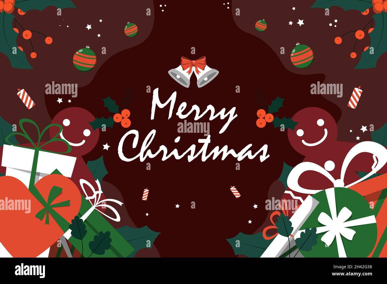 Christmas background with flat gift box. Vector illustration Stock