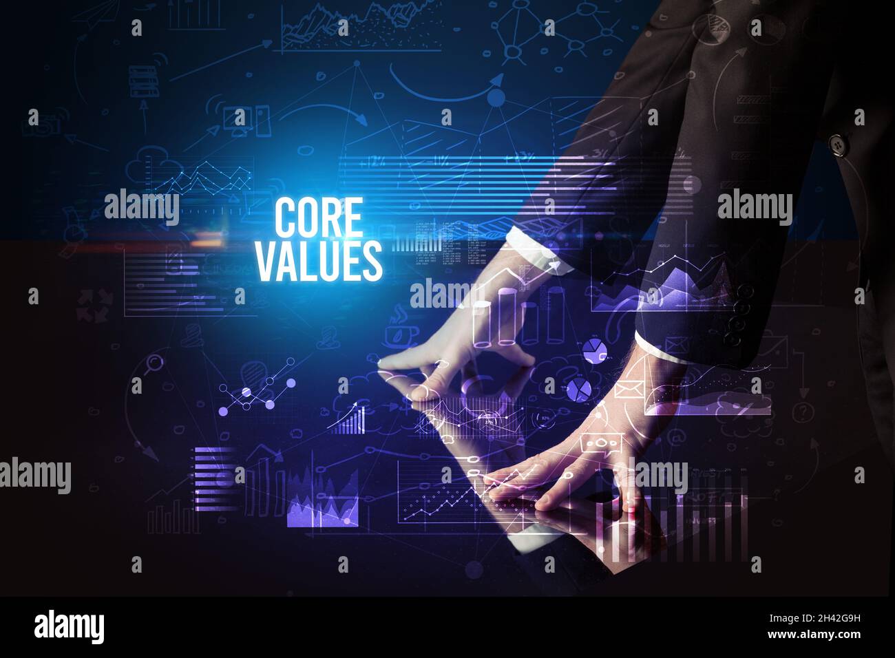 Businessman touching huge screen concept Stock Photo