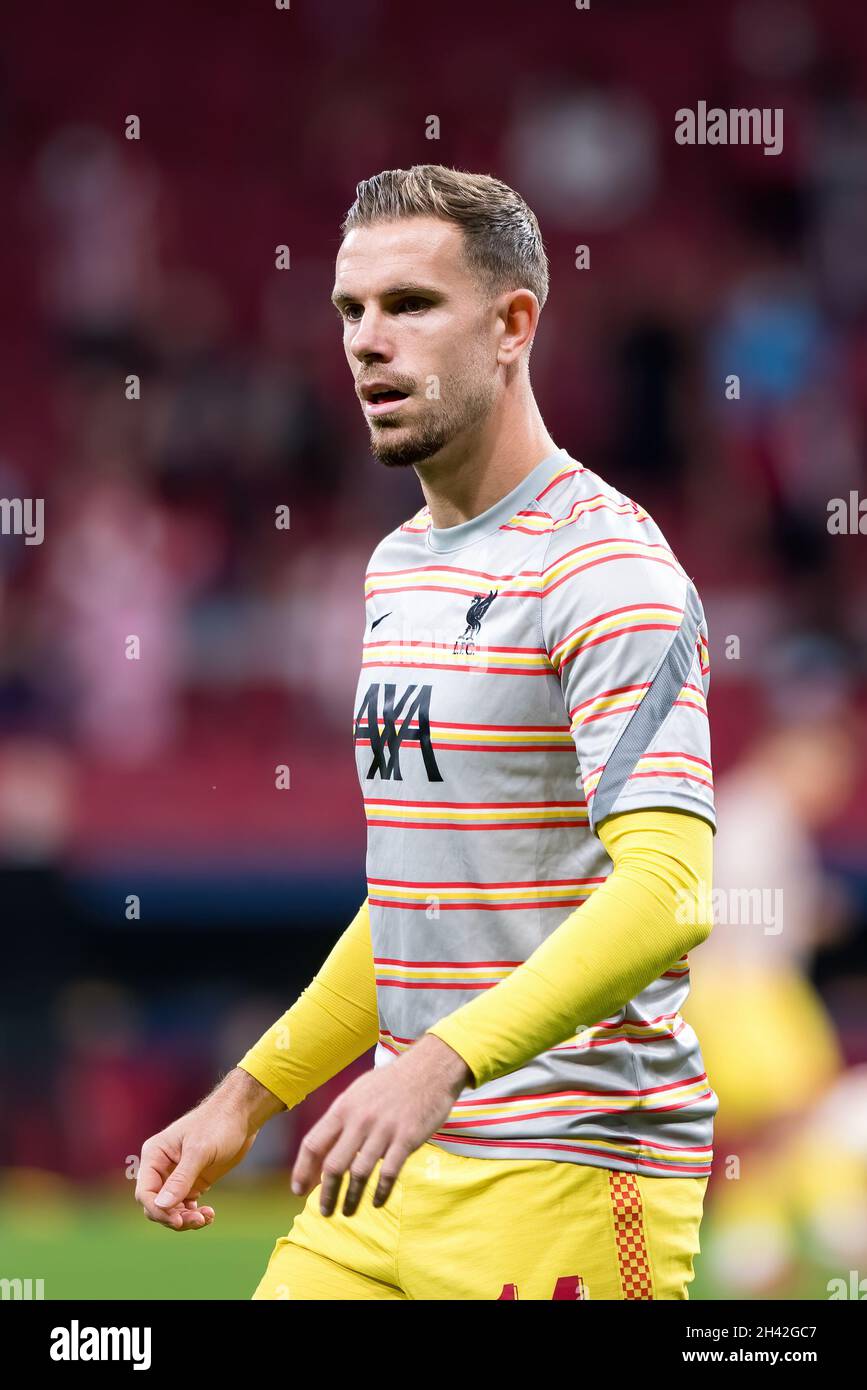MADRID - OCT 19: Jordan Henderson in action at the Uefa Champions League match between Club Atletico de Madrid and Liverpool FC de Futbol at the Metro Stock Photo