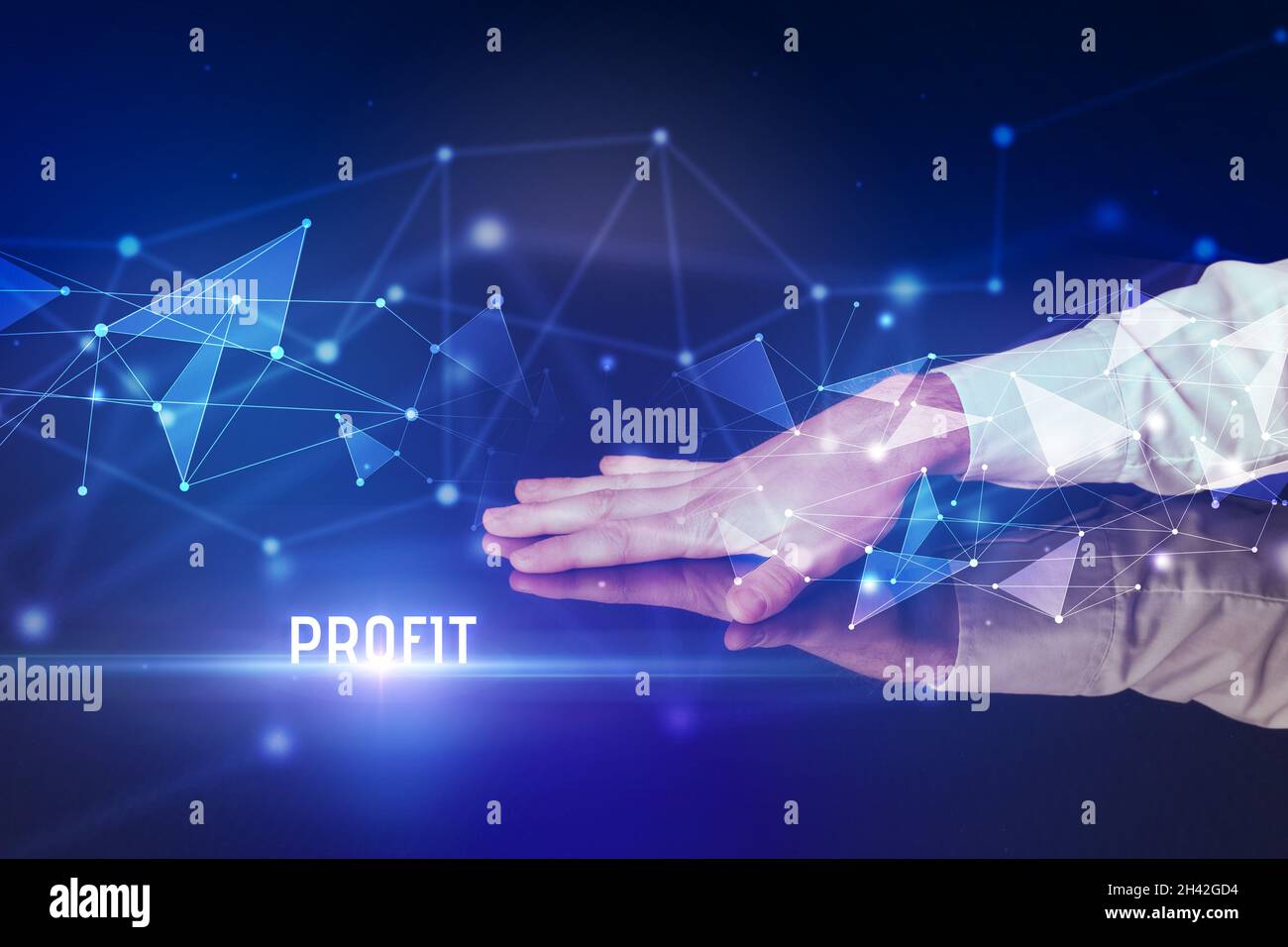 Businessman touching huge screen concept Stock Photo