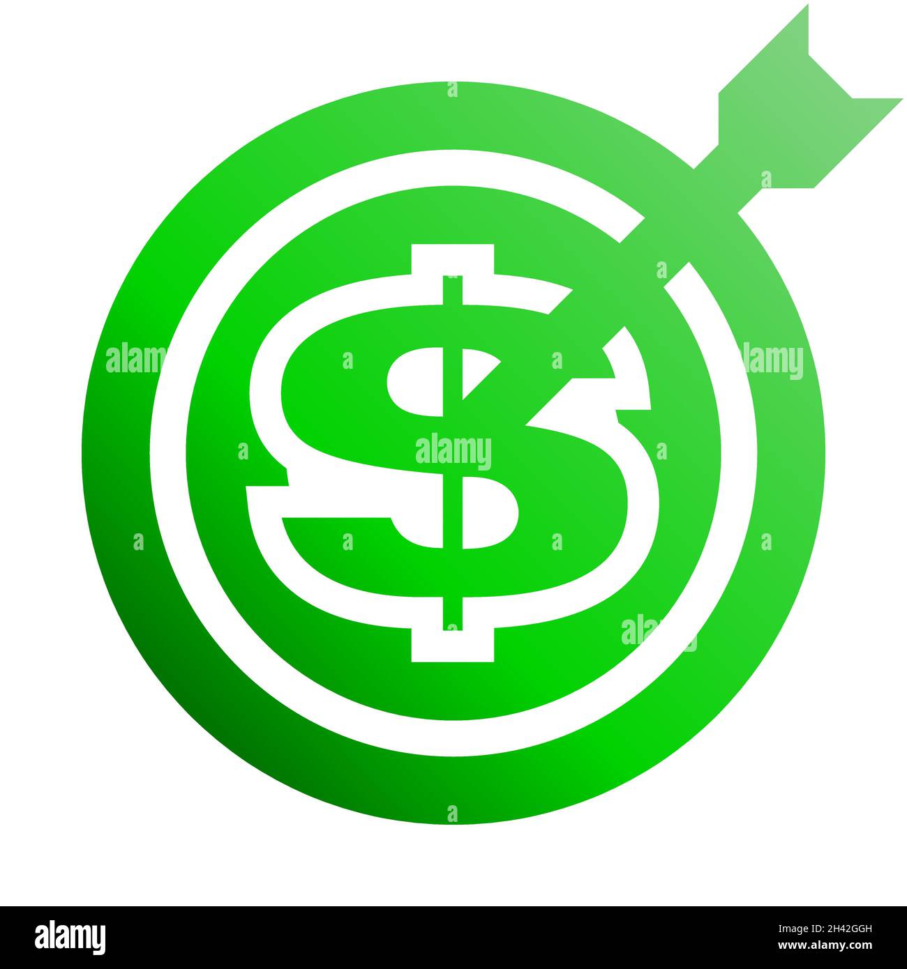 Dollar target - sign symbol icon green gradient isolated - vector illustration Stock Vector