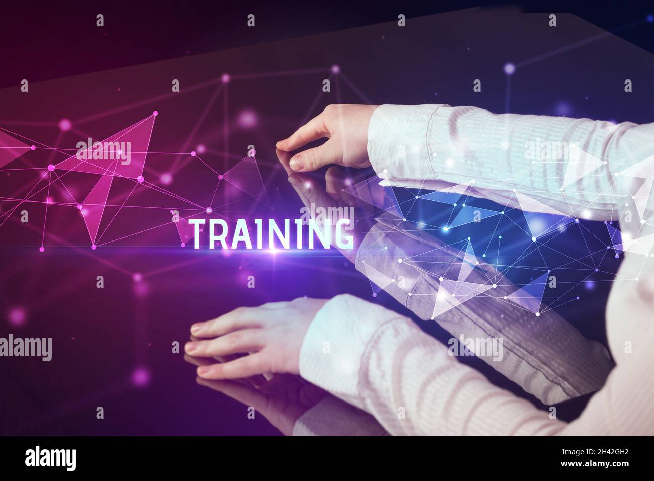 Businessman touching huge screen concept Stock Photo