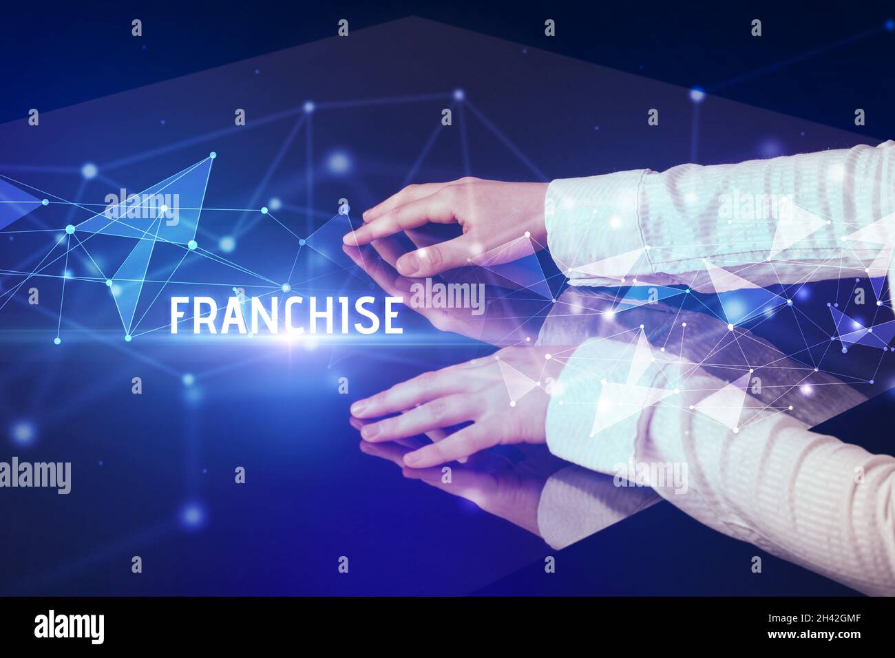 Businessman touching huge screen concept Stock Photo