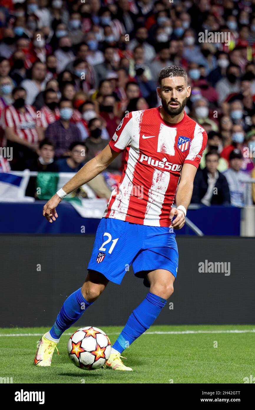 MADRID - OCT 19: Yannick Carrasco in action at the Uefa Champions League match between Club Atletico de Madrid and Liverpool FC de Futbol at the Metro Stock Photo