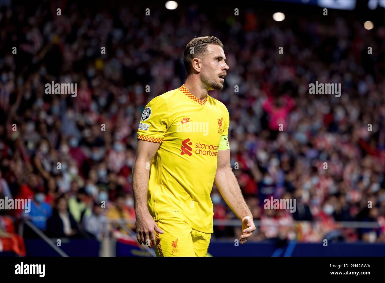 MADRID - OCT 19: Jordan Henderson in action at the Uefa Champions League match between Club Atletico de Madrid and Liverpool FC de Futbol at the Metro Stock Photo