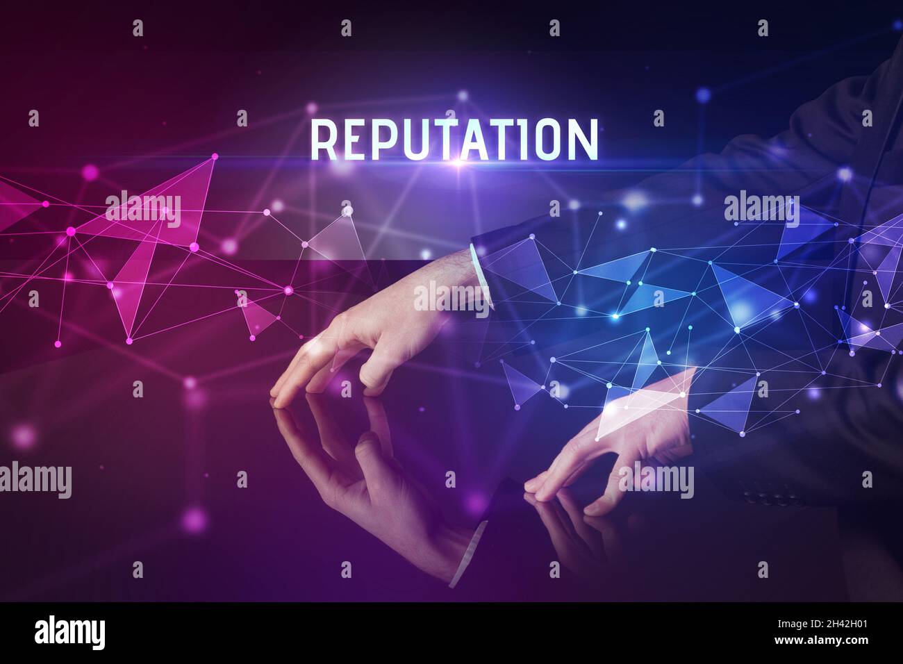 Businessman touching huge screen concept Stock Photo