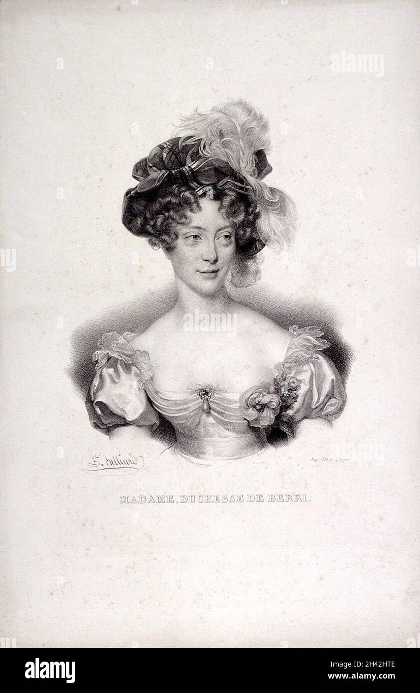 Caroline-Ferdinande Louise de Bourbon, Duchesse de Berry. Lithograph by Zéphirin-Félix-Jean-Marius Belliard. Stock Photo