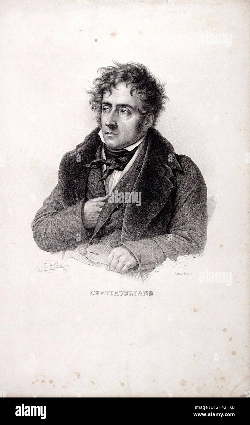 François-René, Vicomte de Chateaubriand (1768-1848). Lithograph by Zéphirin-Félix-Jean-Marius Belliard. Stock Photo