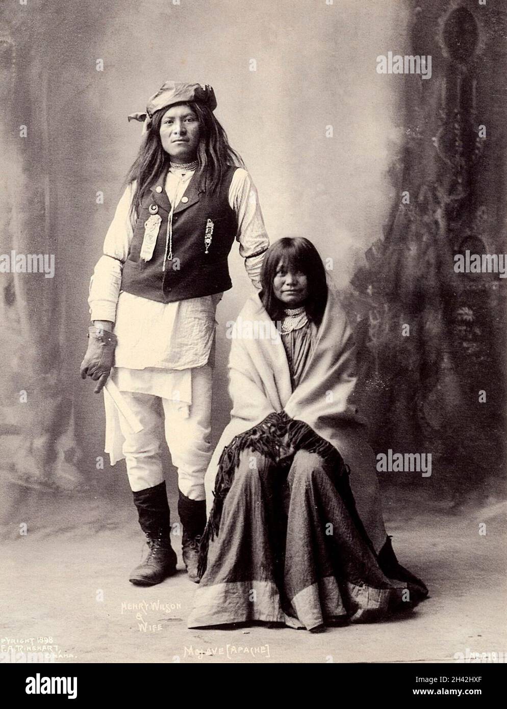 Henry Wilson and his wife, Americans of the Mohave. Platinum print by F.A. Rinehart, 1898. Stock Photo