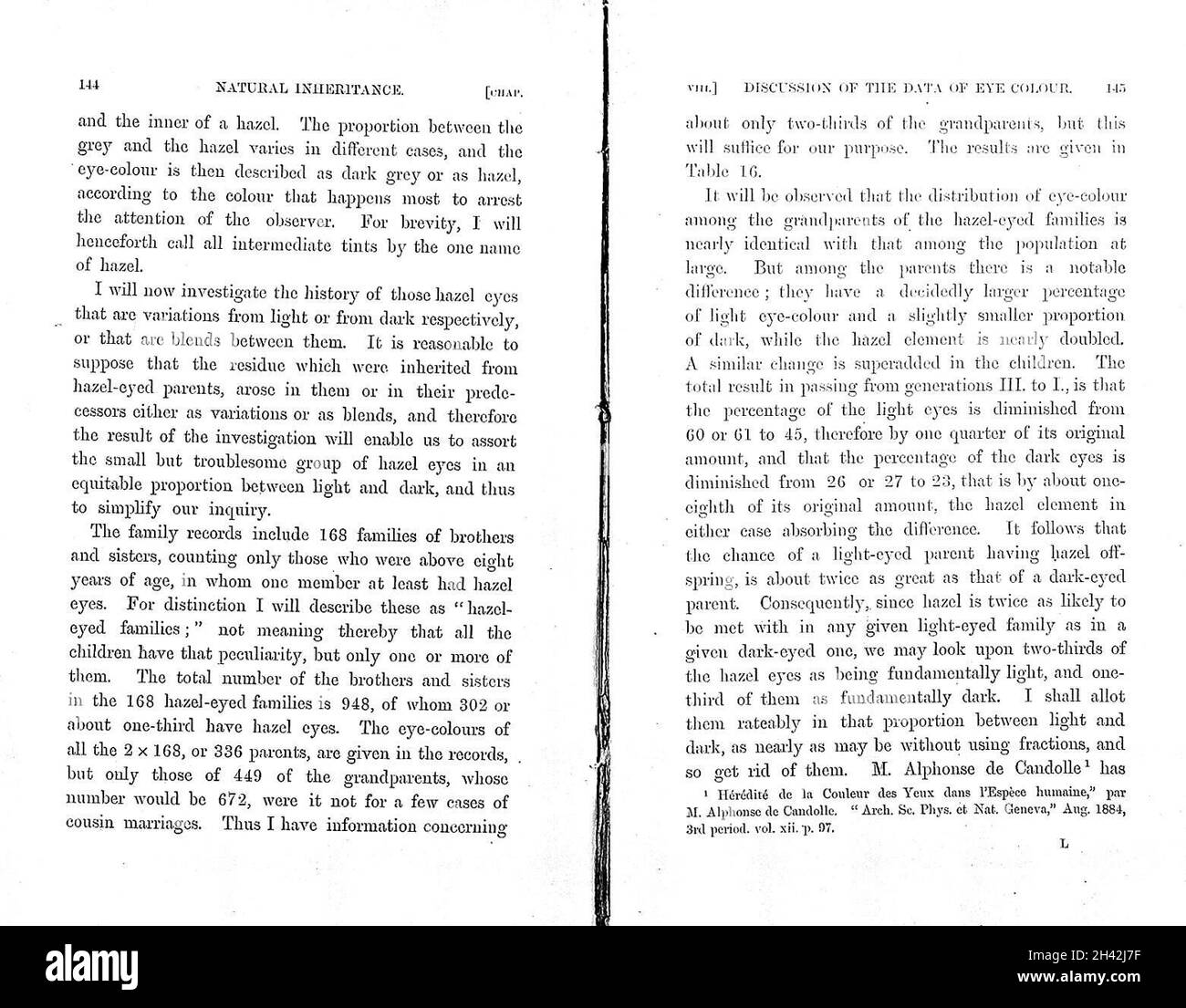 Family statistics regarding 'hazel-eyed families', Francis Galton, 1889 Stock Photo