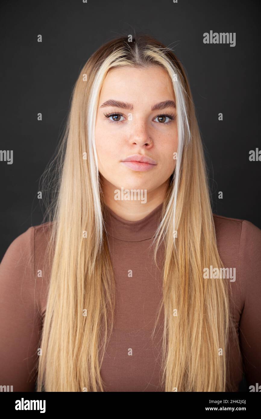 A beautiful young woman with long blonde hair Stock Photo