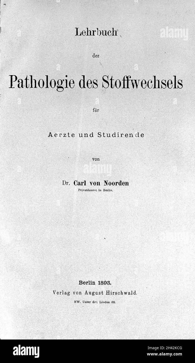 von Noorden 'Handbuch der pathologie...', 1893, title page Stock Photo