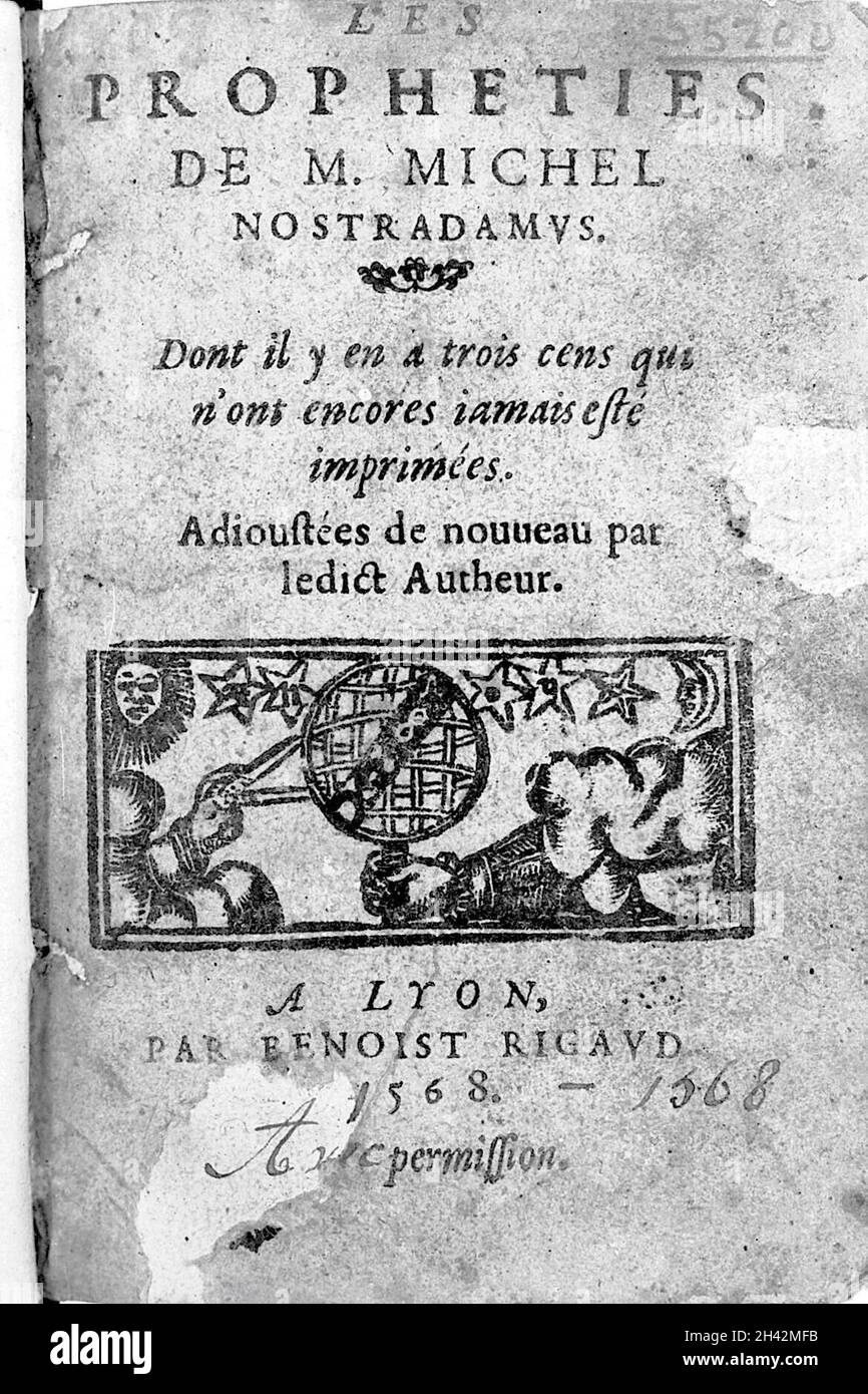 Nostradamus 'Propheties', 1568; title page Stock Photo