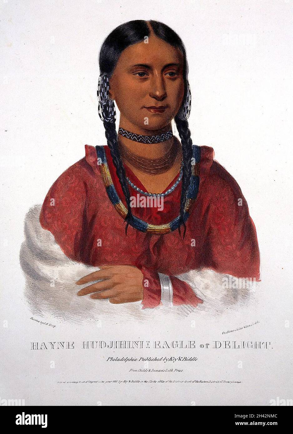 Eagle of Delight, a native American woman of the Oto (Otoe) tribe. Coloured lithograph by Childs & Inman after C. B. King, 1833. Stock Photo