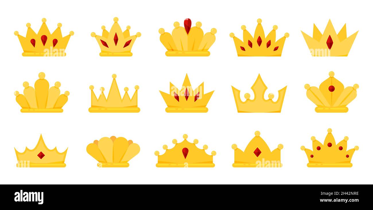 Crown gold is a precious royal decoration. Glyph of the ruler champion of power. Monarchical regalia insignia heraldic symbol. Government logo king queen coronation icon isolated on white background Stock Vector