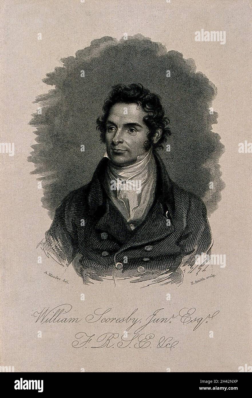 William Scoresby. Line engraving by E. Smith, 1821 after A. Mosses. Stock Photo
