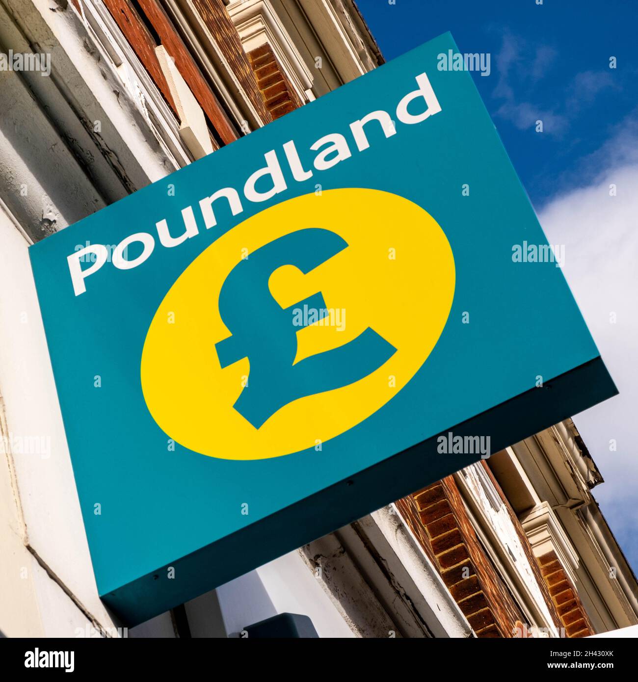 Epsom Surrey London UK, October 31 2021, Poundland Discount Store Logo and Branding Shop Sign With No People Stock Photo