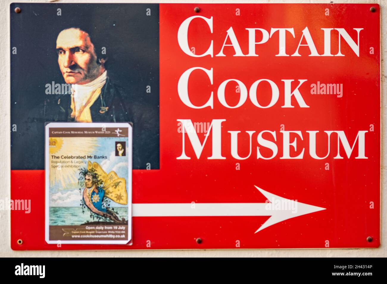 Captain Cook Museum sign in the seaside town of Whitby, October 2021 Stock Photo