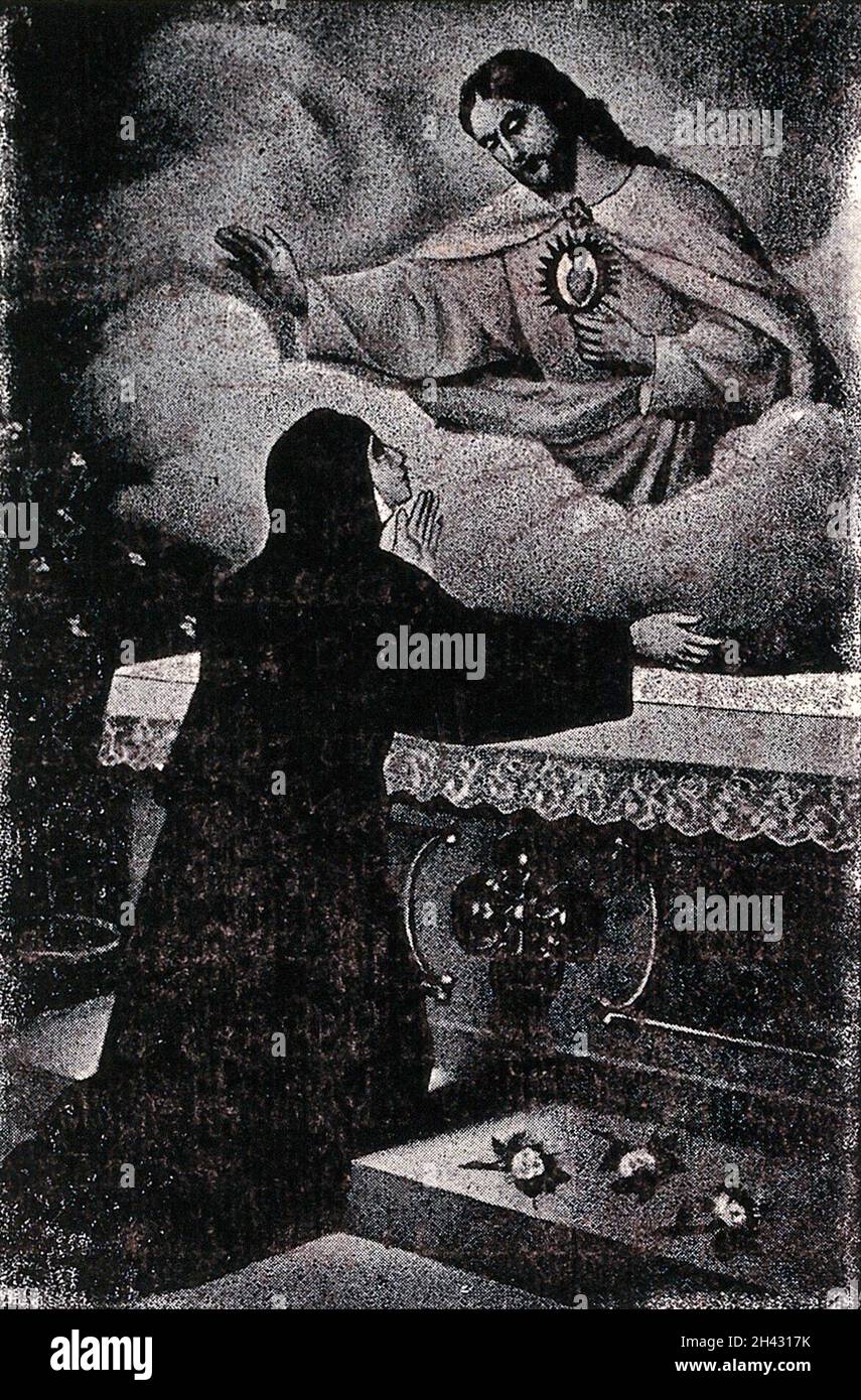 Christ appears to Saint Margaret Mary Alacoque and shows his Sacred ...