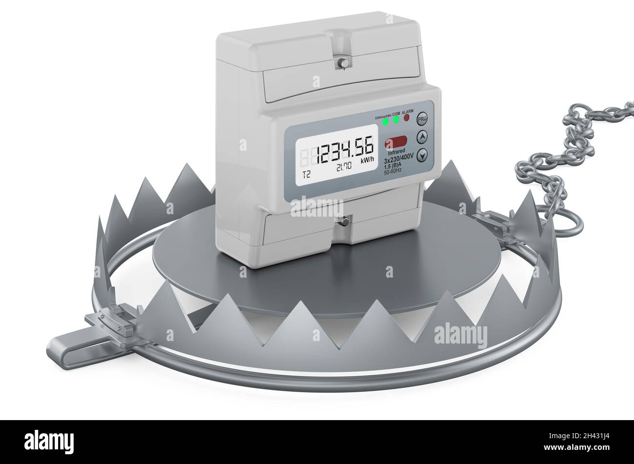 Bear trap with electric meter, 3D rendering isolated on white ...