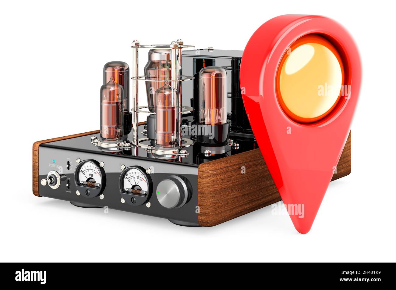 Map pointer with electronic amplifier. 3D rendering isolated on white ...