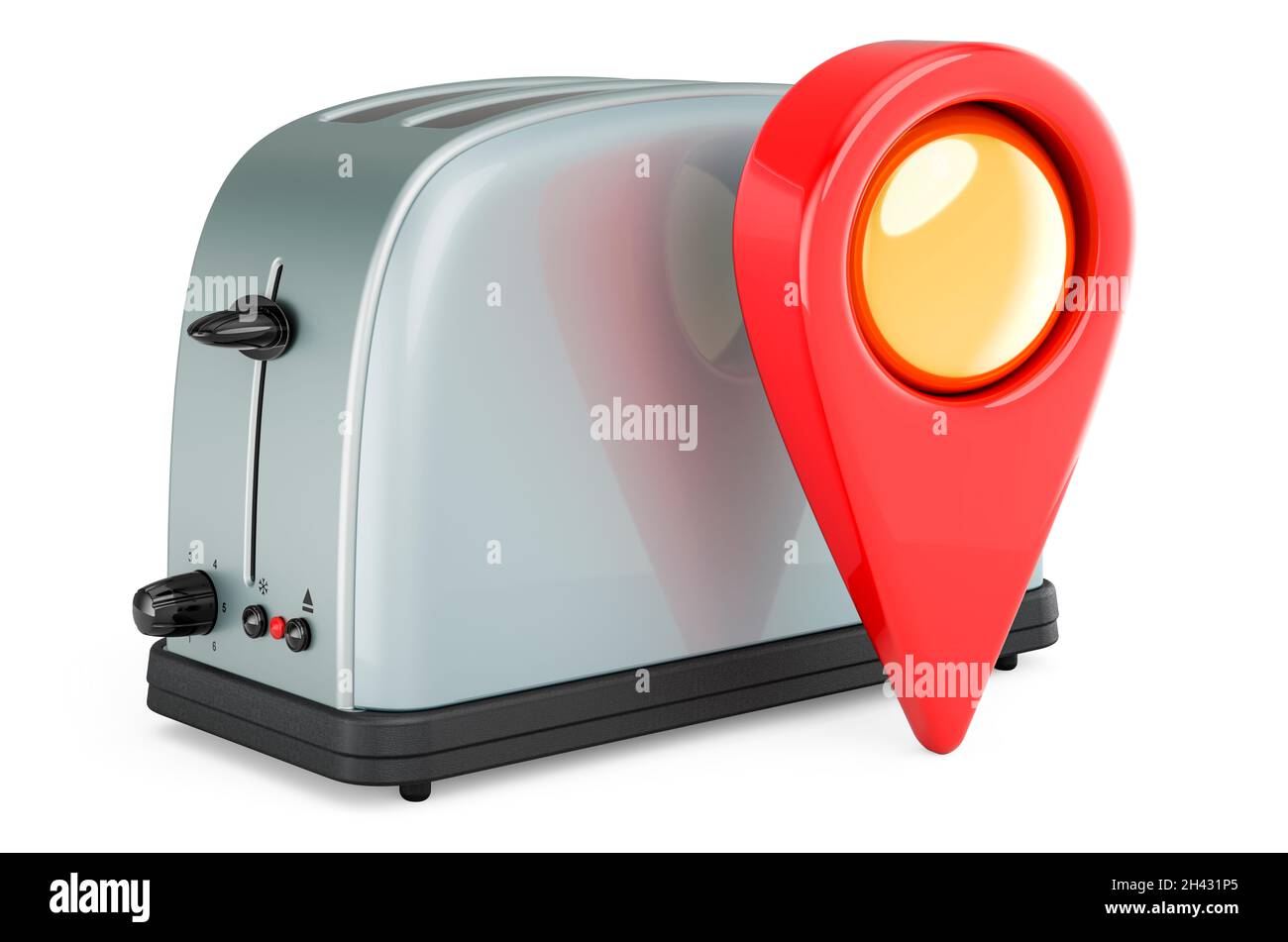 Map pointer with toaster. 3D rendering isolated on white background ...