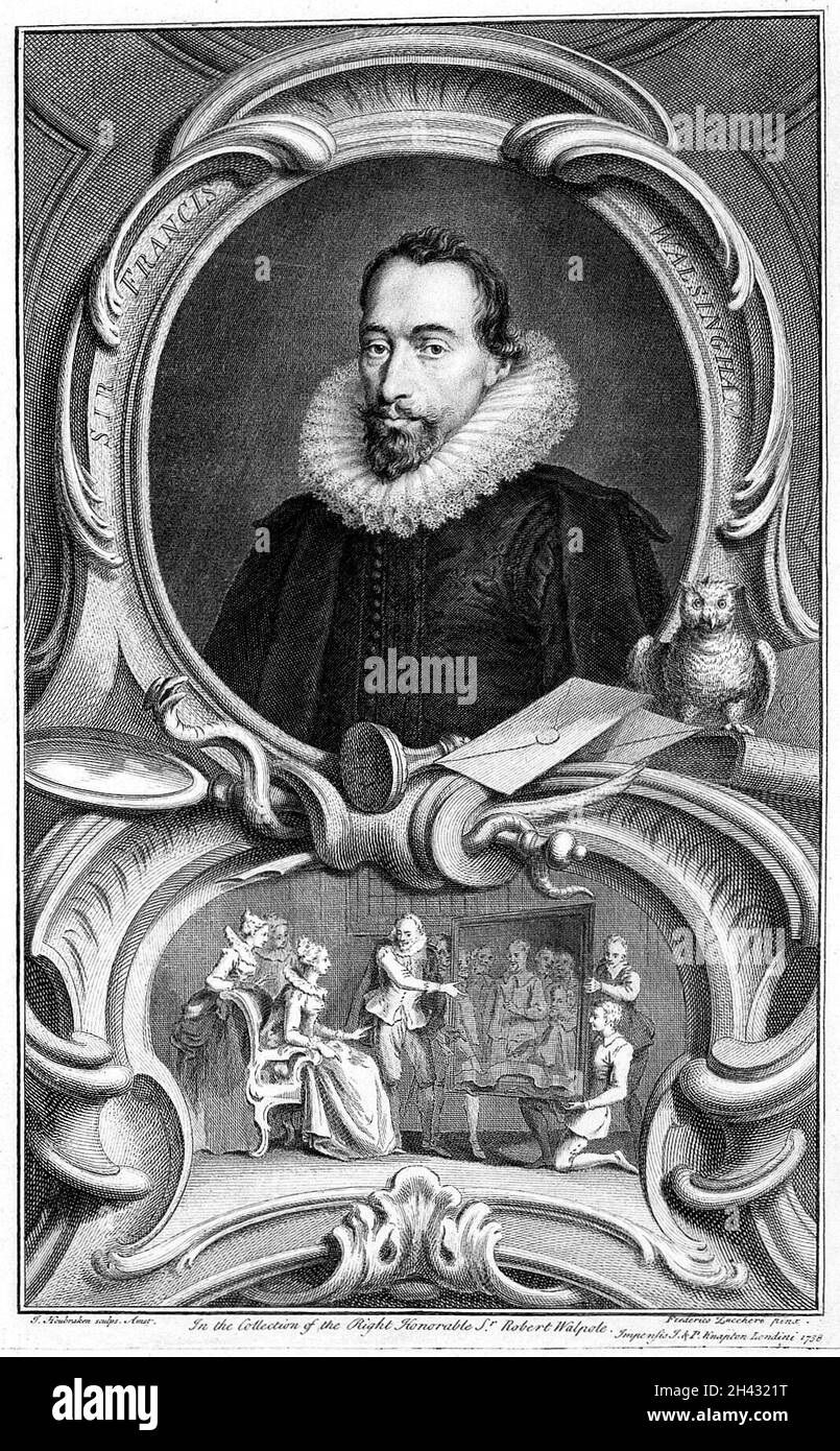 Sir Francis Walsingham (1530?-1590). Engraving by Jacobus Houbraken after a painting ascribed to Federico Zucchero. Stock Photo