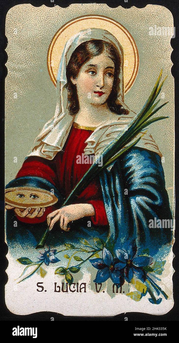 Saint Lucy. Colour lithograph. Stock Photo