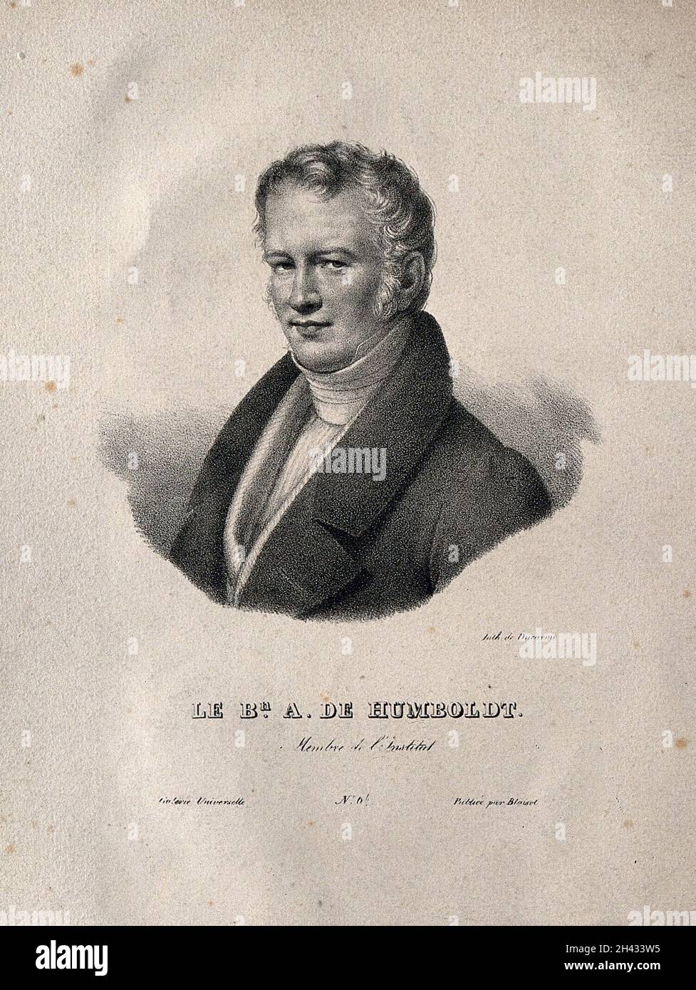 Friedrich Heinrich Alexander von Humboldt. Lithograph by Ducarme after Baron C. von Steuben, 1815. Stock Photo