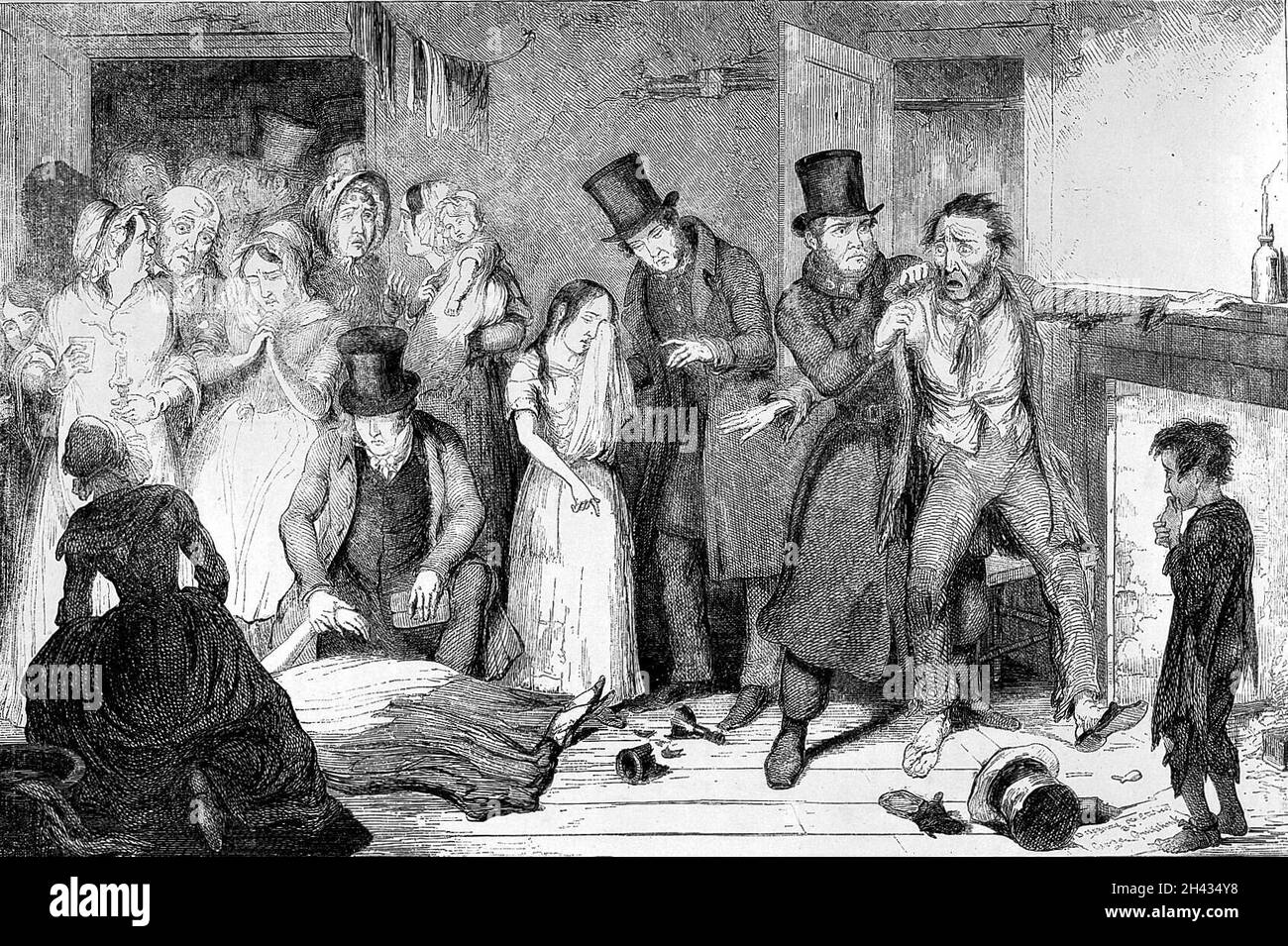 The bottle, by George Cruikshank; 'The husbands in a state of furious drunkeness, kills his wife' Stock Photo