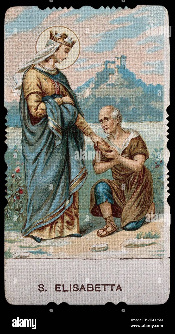 Saint Elizabeth of Hungary. Colour lithograph Stock Photo - Alamy