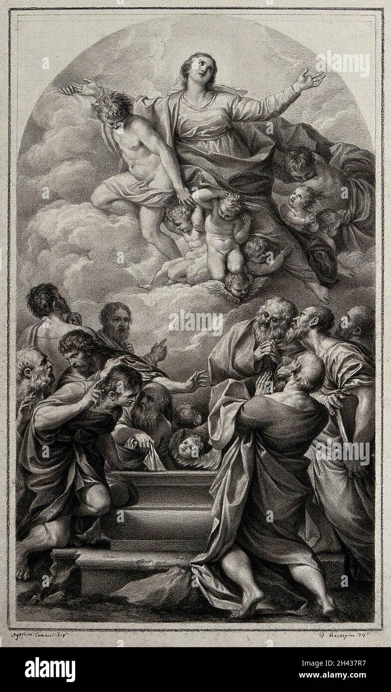 The Assumption of the Virgin Mary; below the apostles crowd around her ...