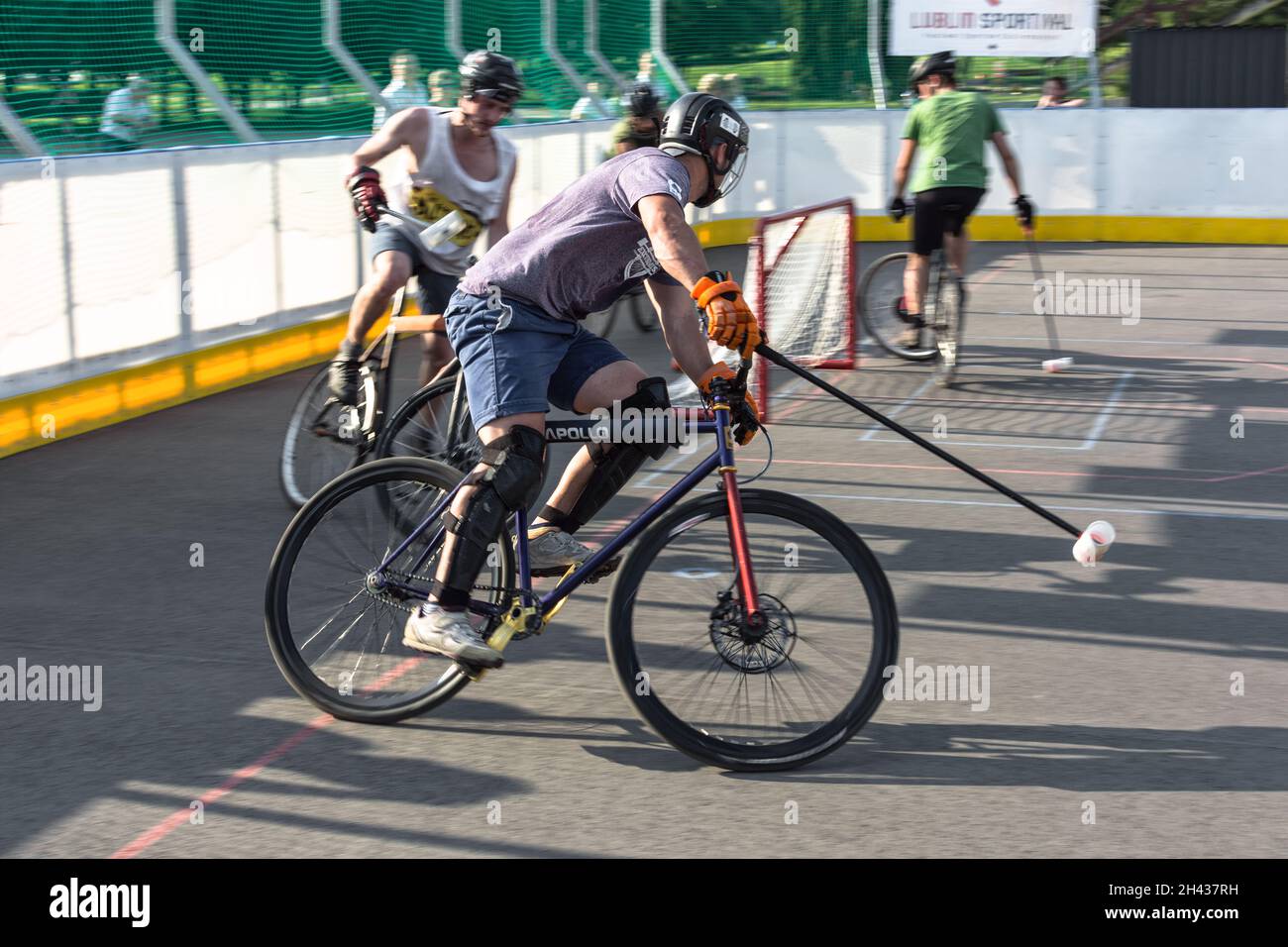 Lublin, Poland - May 29, 2016: Lublin Sportival - Bike polo game at the field in the city centre Stock Photo