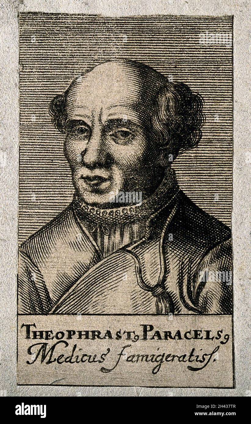 Aureolus Theophrastus Bombastus von Hohenheim [Paracelsus]. Line engraving, 1688. Stock Photo