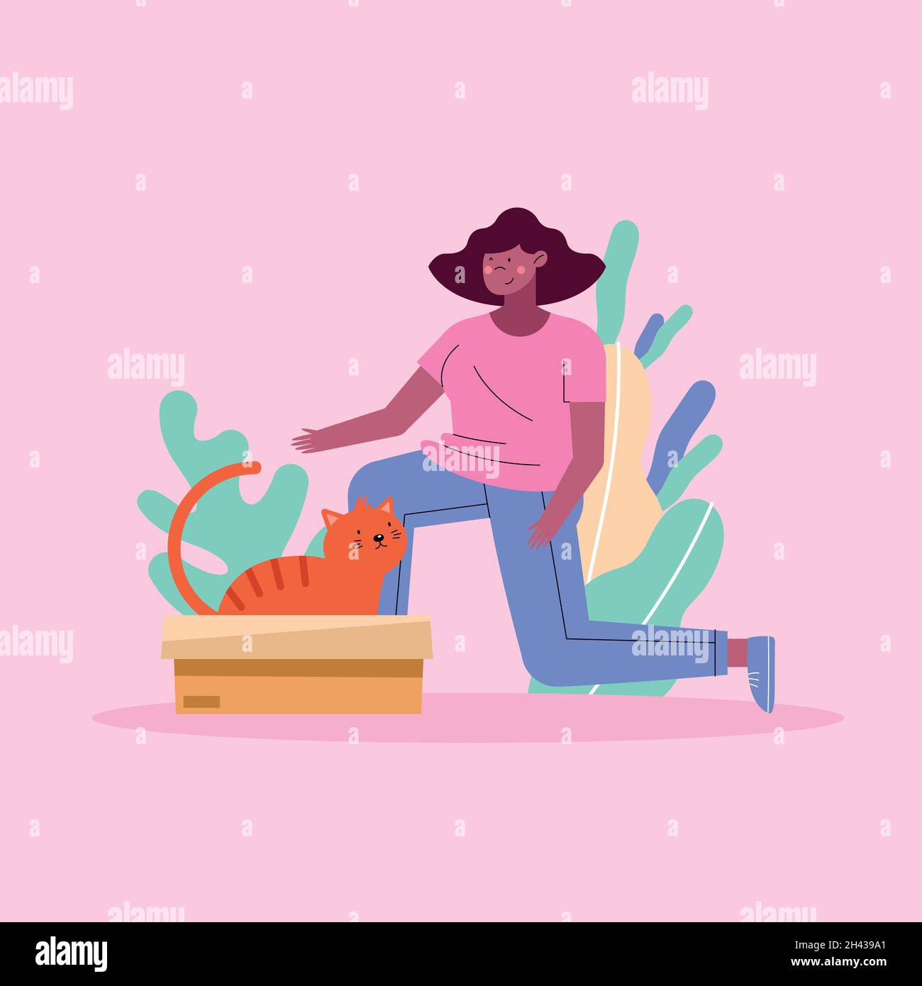 woman with cat in box characters Stock Vector Image & Art - Alamy