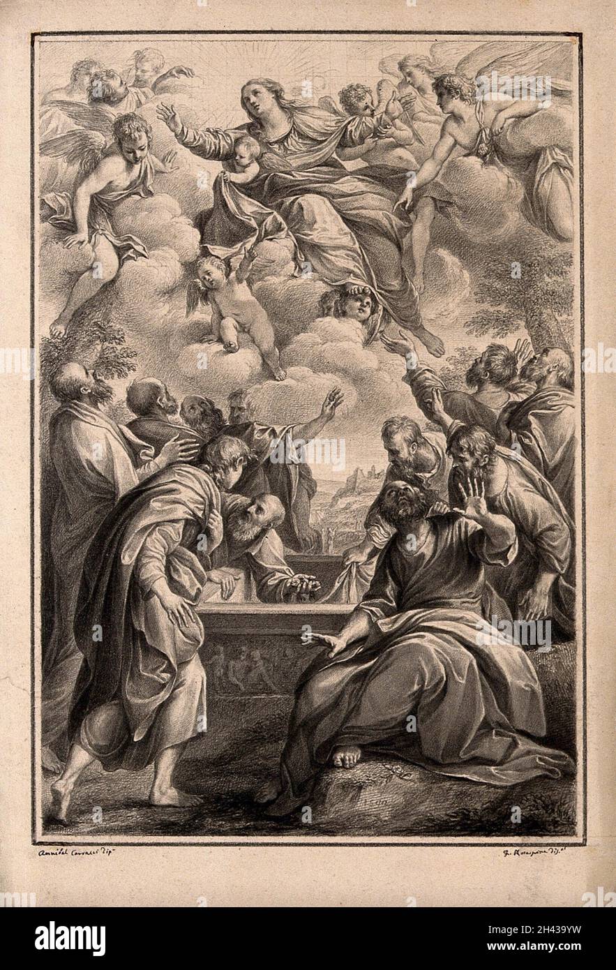 The assumption of Mary (the Blessed Virgin). Drawing by F. Rosaspina, c ...