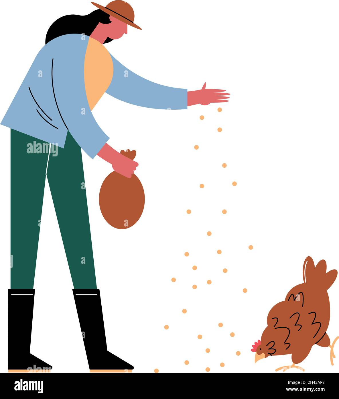 female farmer feeding hen character Stock Vector Image & Art - Alamy